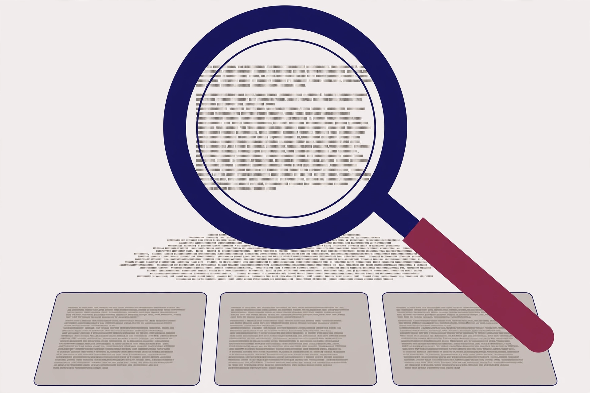 Illustration of a magnifying glass over fine print on a pricing page